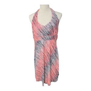 ZeroXposur Halter Swim Dress Built In Bra Neon Orange Grey Sun Protection Size L